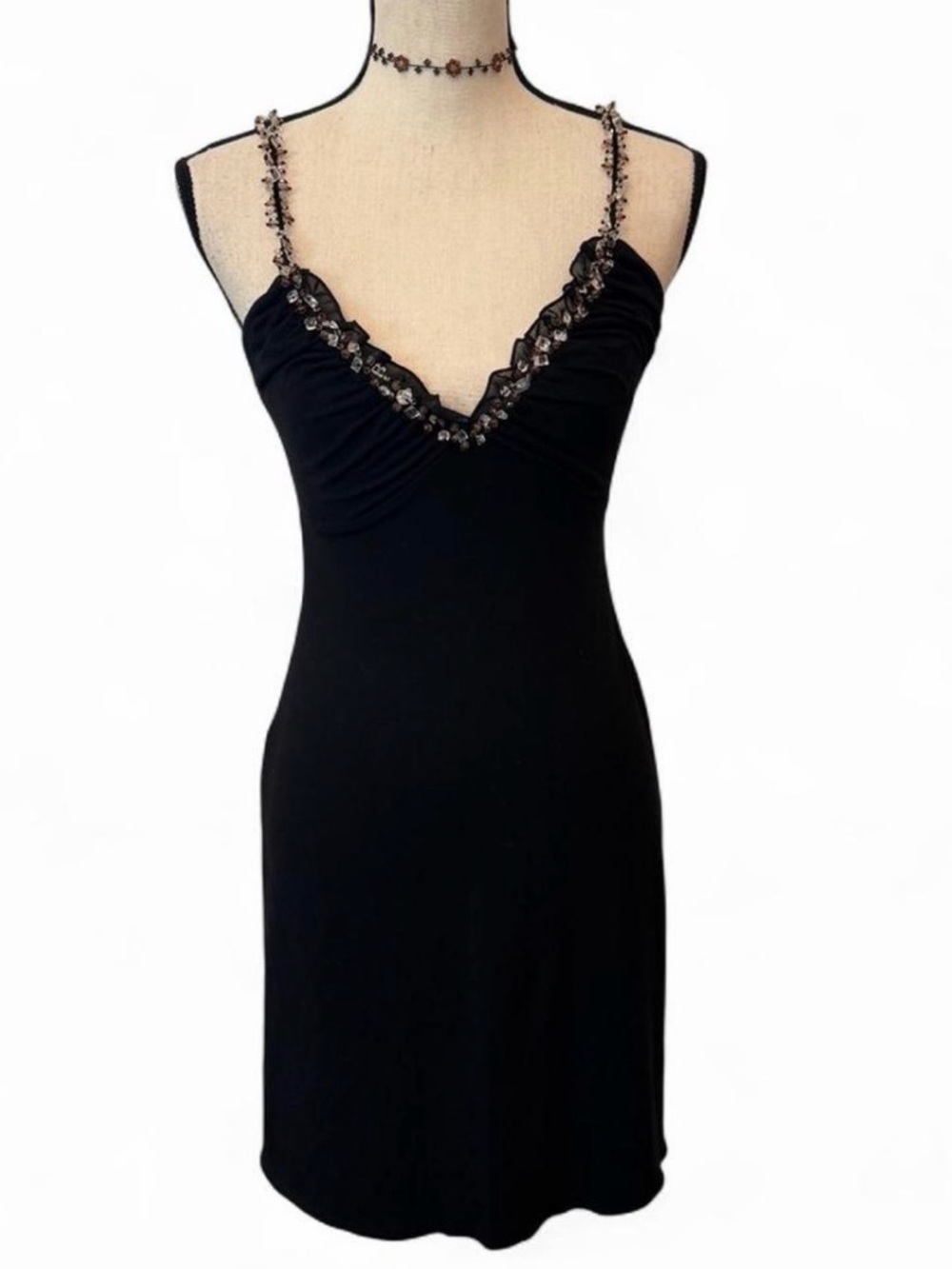 Black Embellished Strap Slip Dress